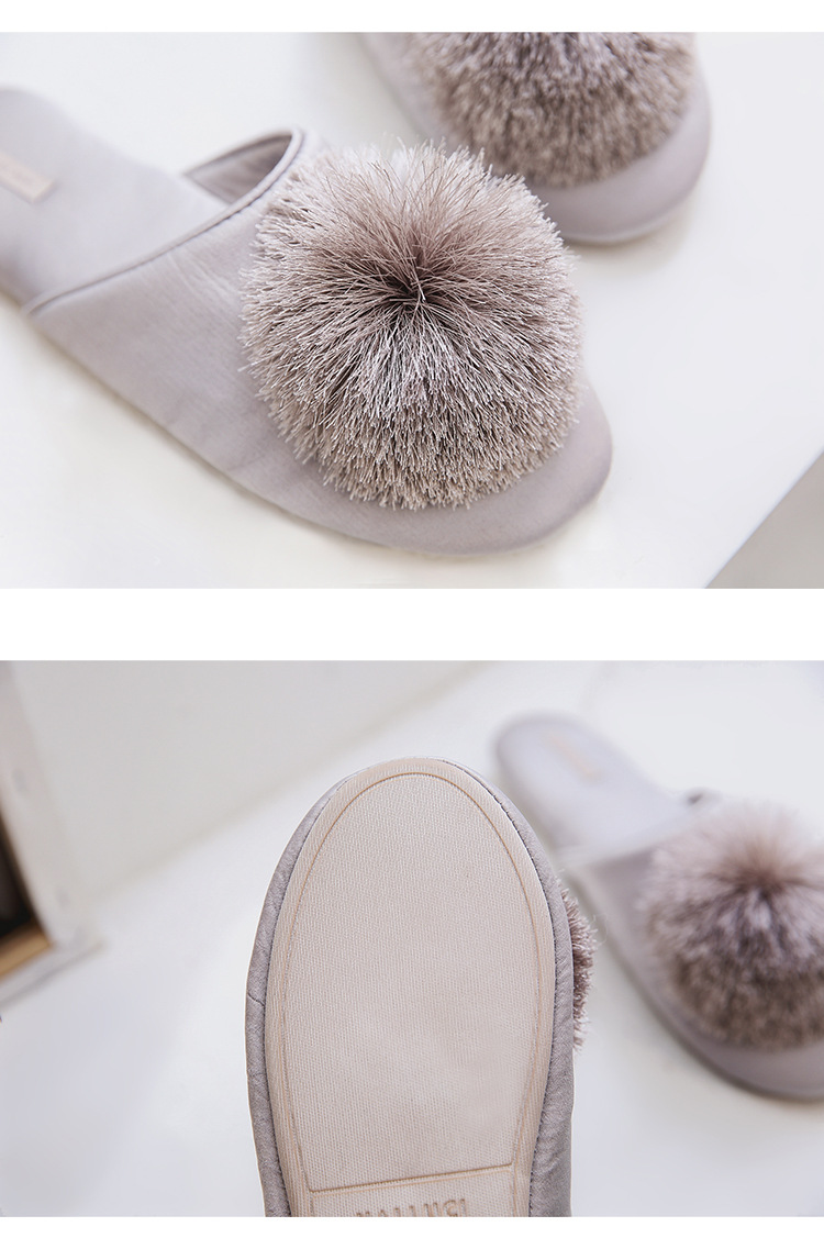 Fringe ball comfortable fluffy indoor home slippers