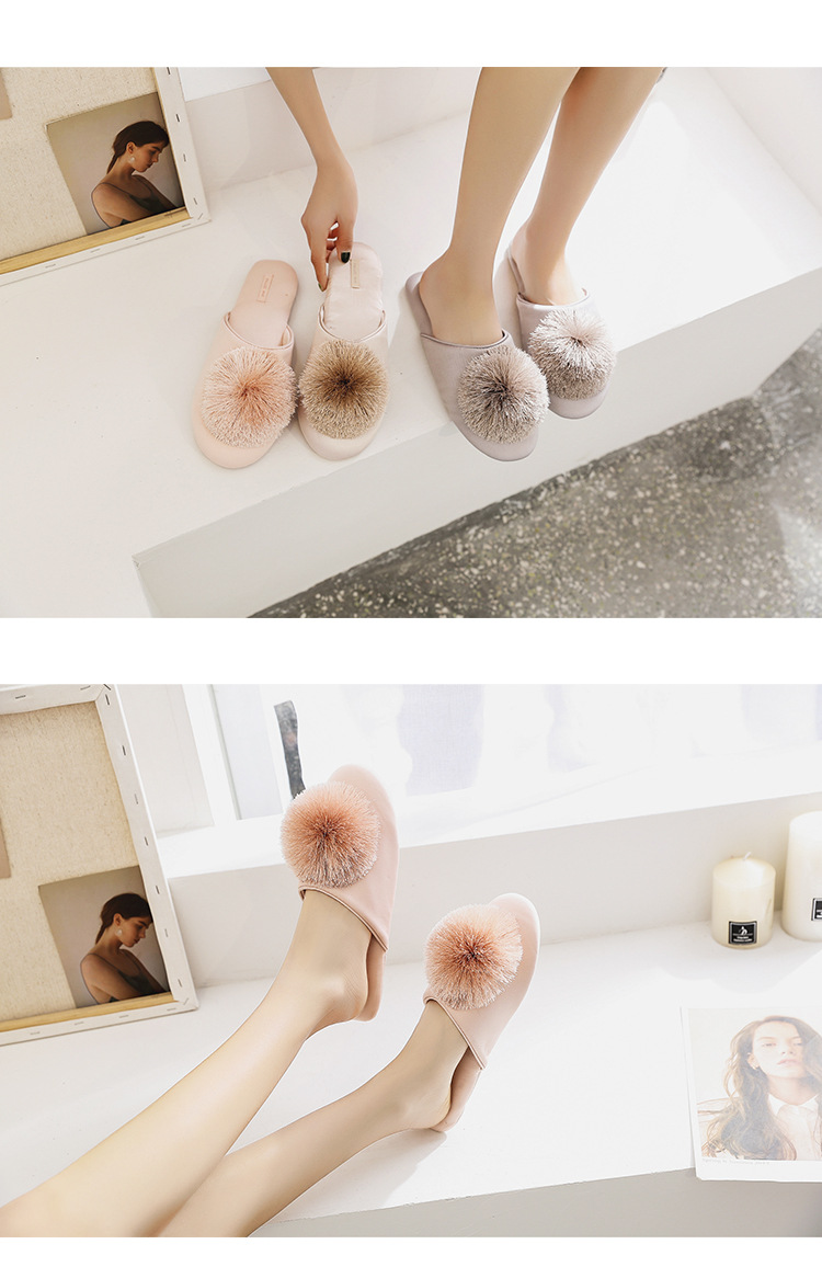 Fringe ball comfortable fluffy indoor home slippers