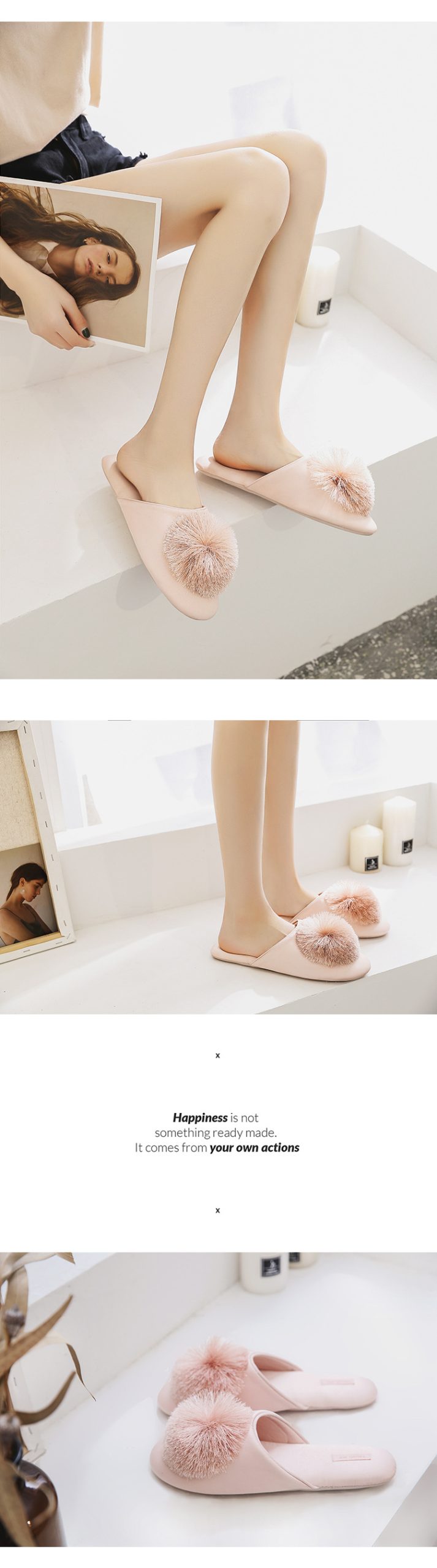 Fringe ball comfortable fluffy indoor home slippers