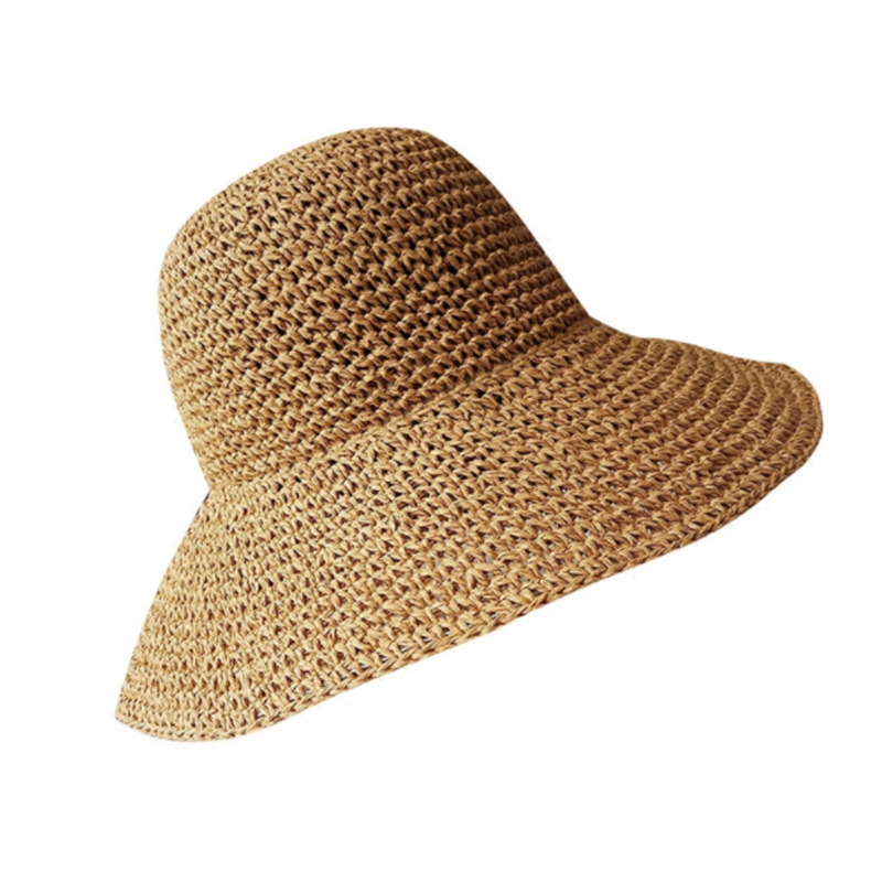 Hand-crocheted sun shade straw hat