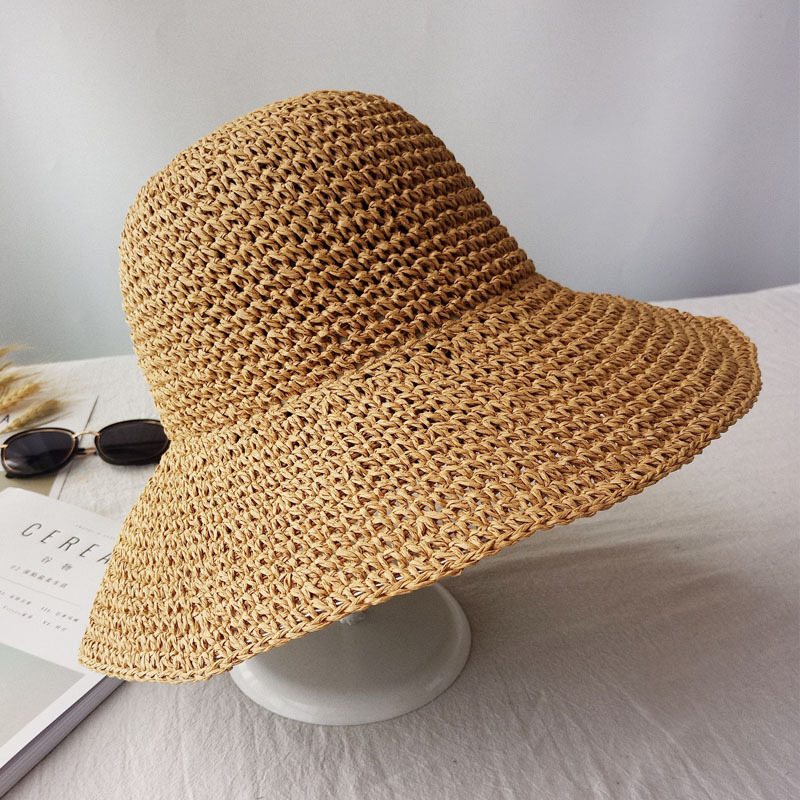 Hand-crocheted sun shade straw hat