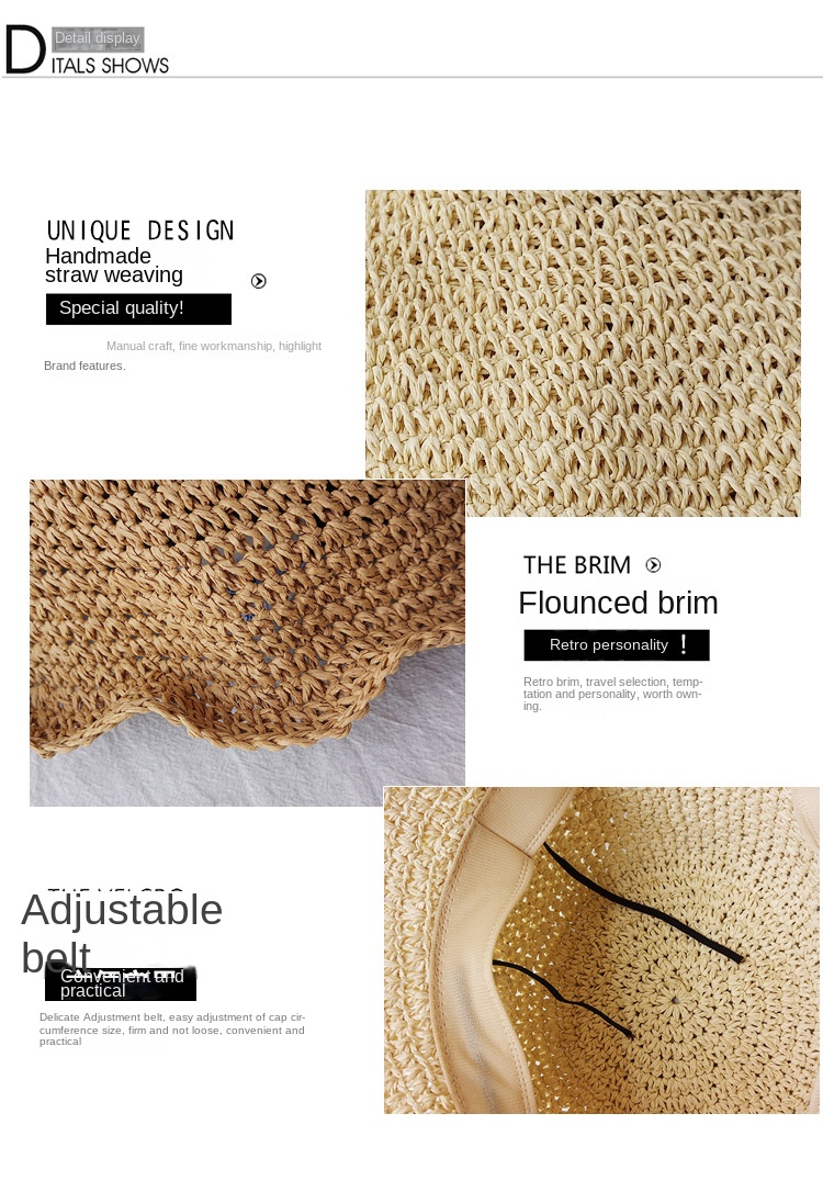 Hand-crocheted sun shade straw hat