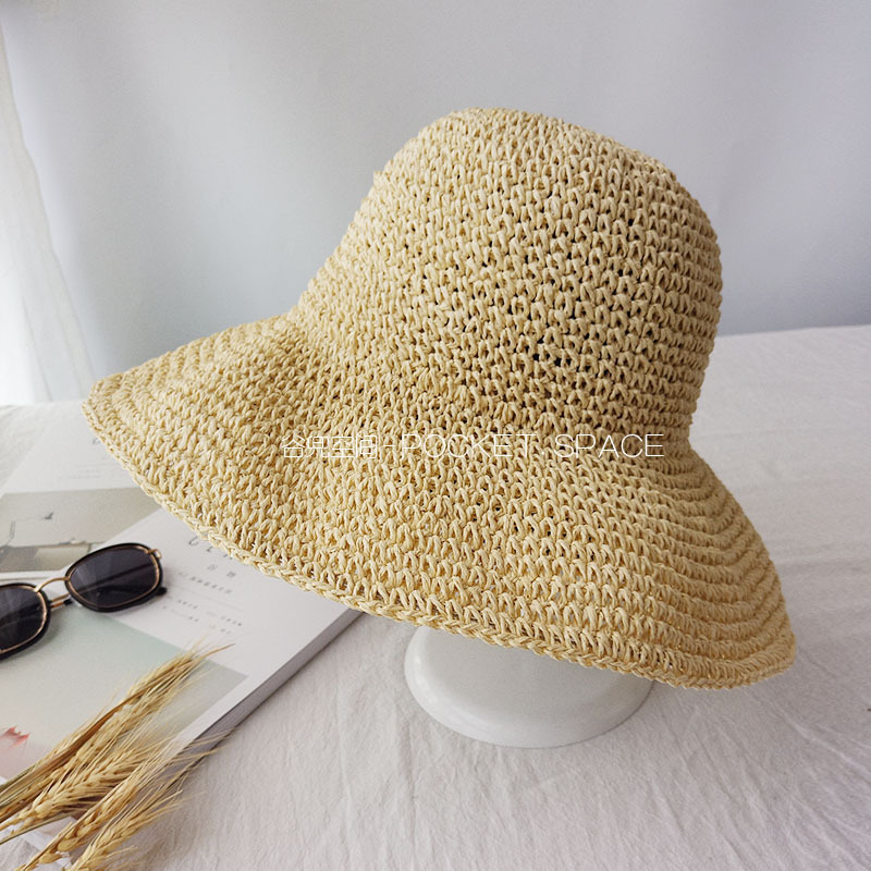 Hand-crocheted sun shade straw hat