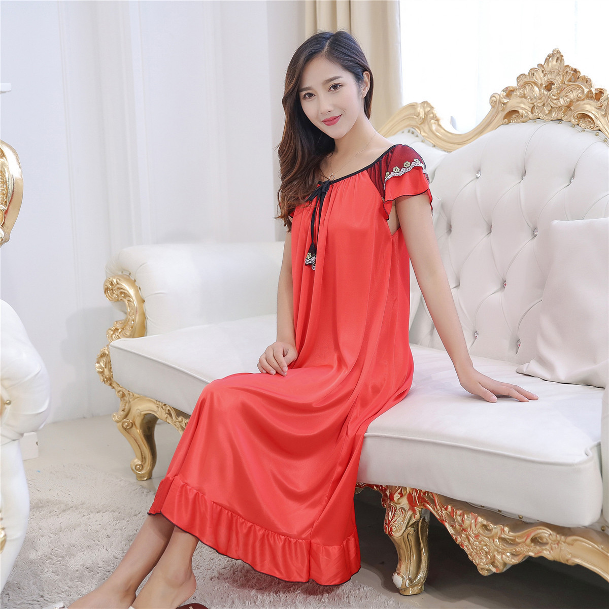 Ice silk sexy dress pajamas with halter