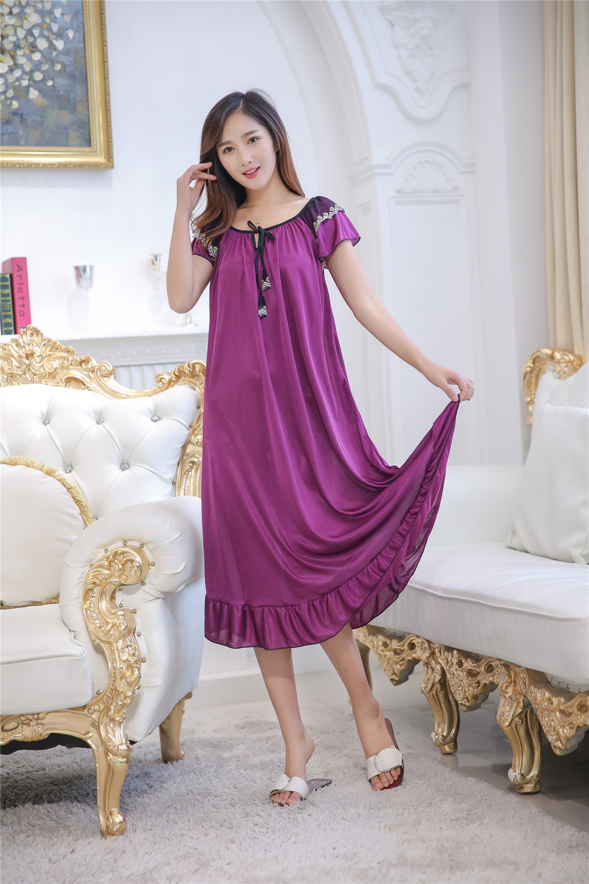 Ice silk sexy dress pajamas with halter