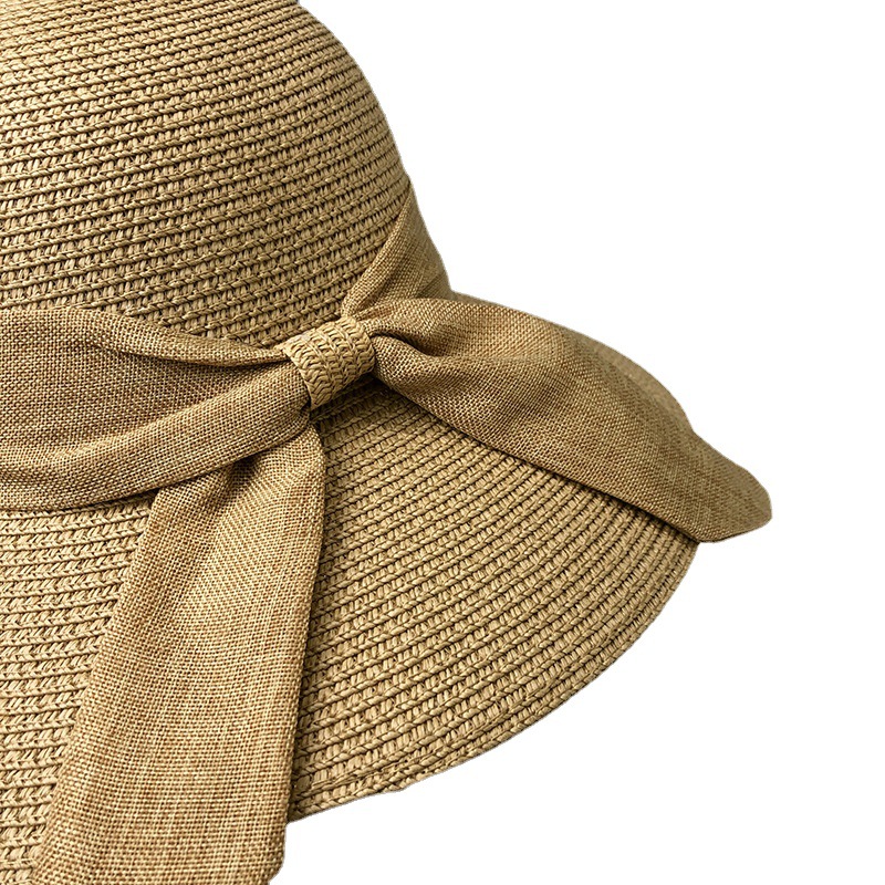 Japanese bow straw hat women’s new summer large eaves sunscreen sunhat anti-UV beach sun hat wholesale