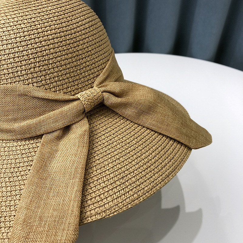 Japanese bow straw hat women’s new summer large eaves sunscreen sunhat anti-UV beach sun hat wholesale