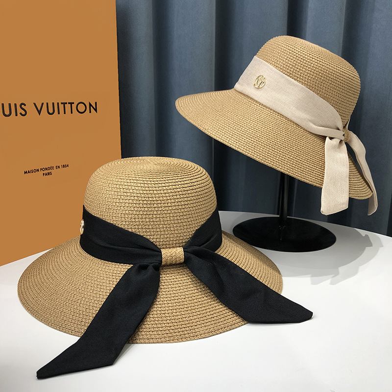 Japanese bow straw hat women’s new summer large eaves sunscreen sunhat anti-UV beach sun hat wholesale