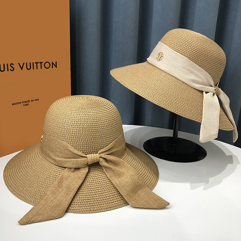 Japanese bow straw hat women’s new summer large eaves sunscreen sunhat anti-UV beach sun hat wholesale