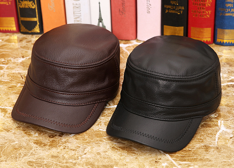 Leather hat Thin flat hat for men