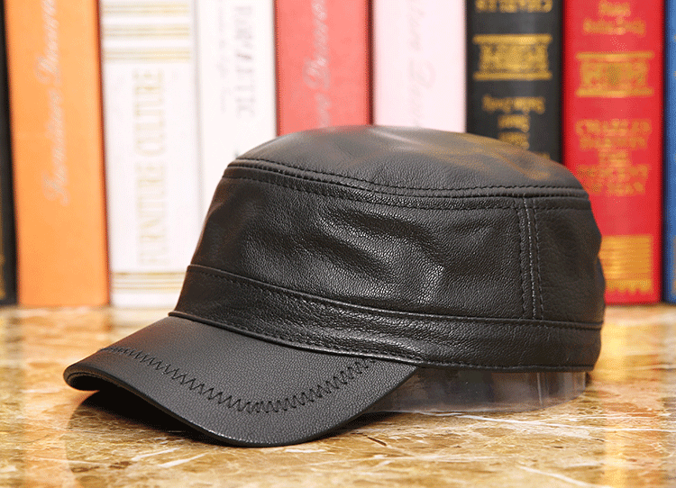 Leather hat Thin flat hat for men