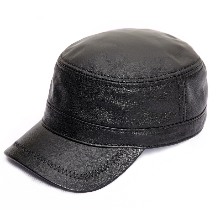 Leather hat Thin flat hat for men
