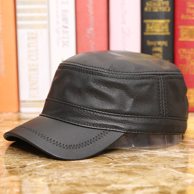 Leather hat Thin flat hat for men