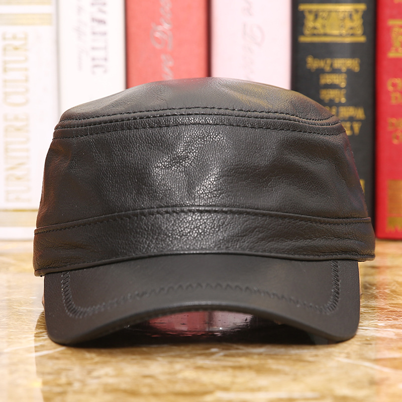 Leather hat Thin flat hat for men