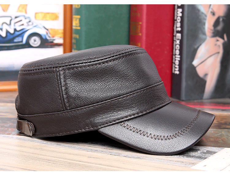 Leather hat Thin flat hat for men