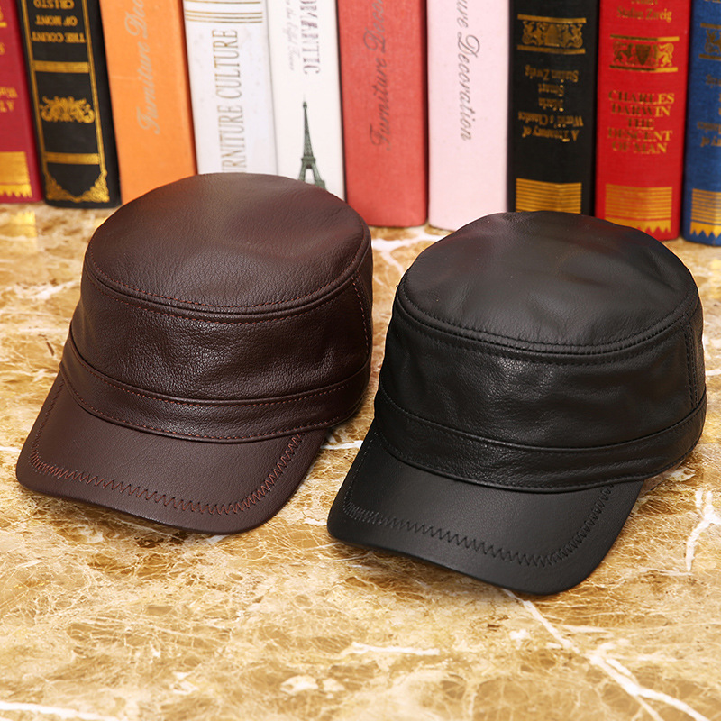 Leather hat Thin flat hat for men