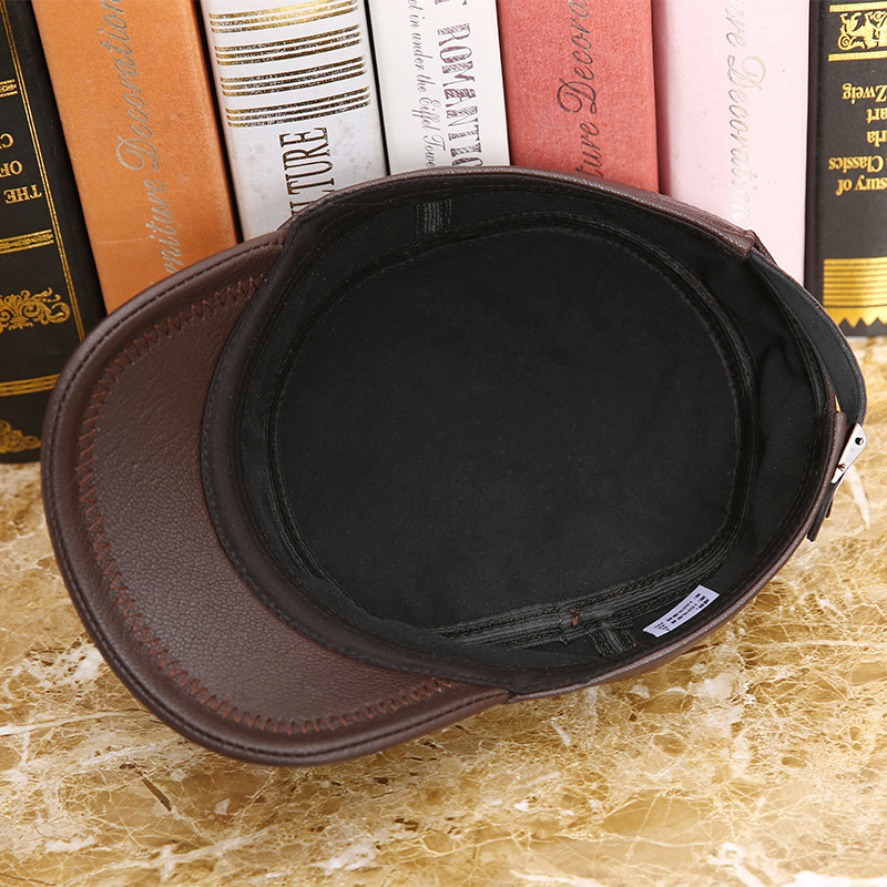 Leather hat Thin flat hat for men