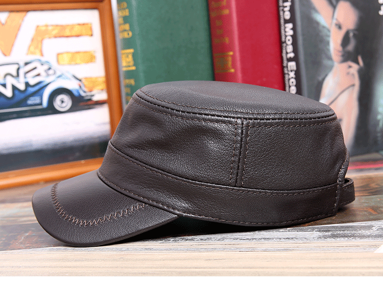 Leather hat Thin flat hat for men