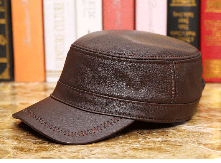 Leather hat Thin flat hat for men