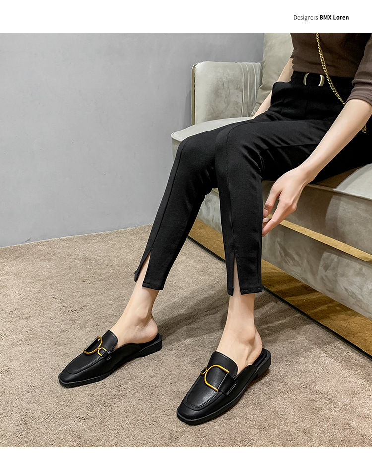 Leather wrapped head half slippers
