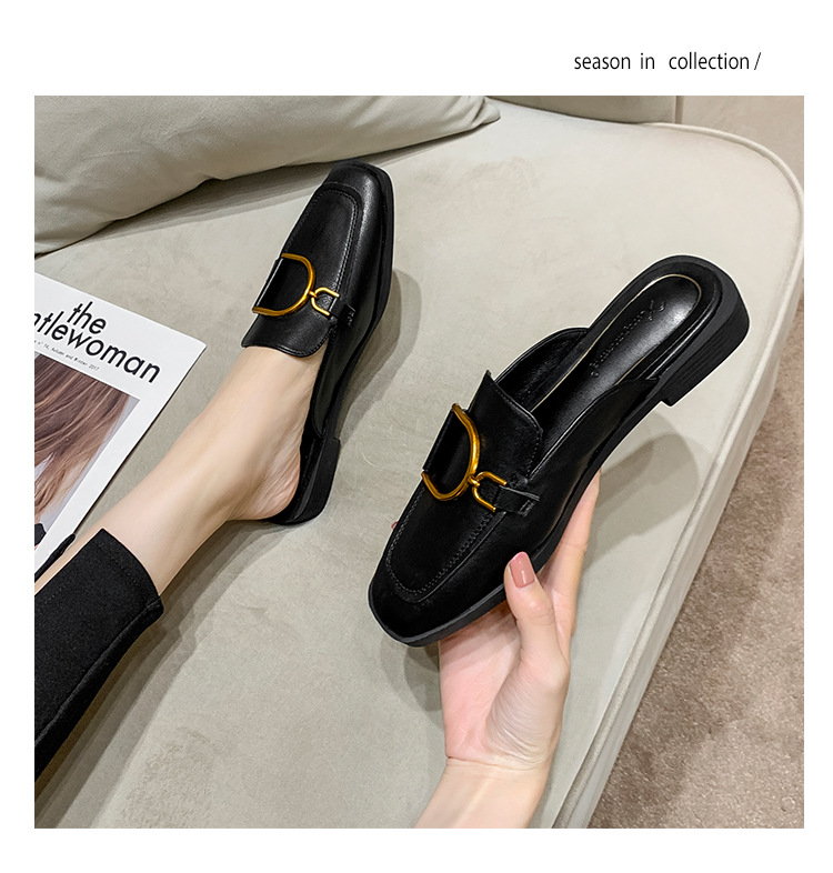 Leather wrapped head half slippers