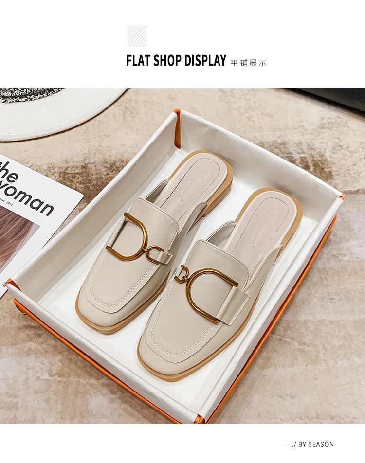 Leather wrapped head half slippers