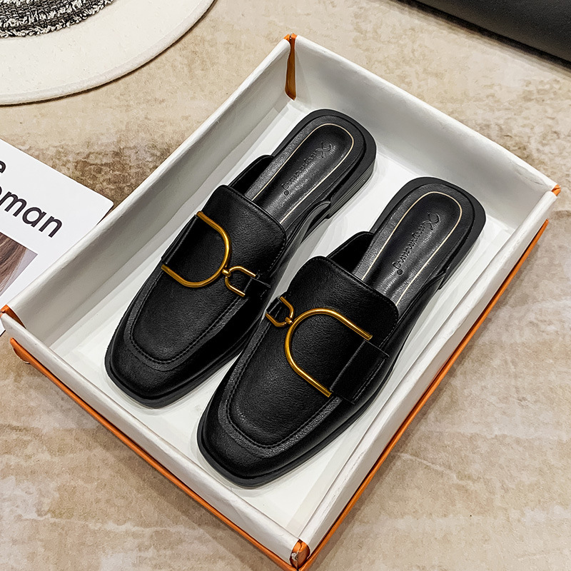 Leather wrapped head half slippers