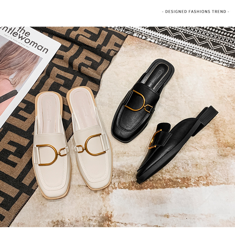 Leather wrapped head half slippers