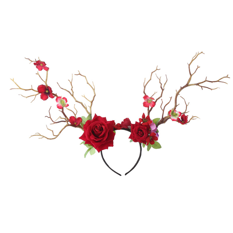 Little Fairy Twig Forest with exaggerated flower hair accessories antler headdress
