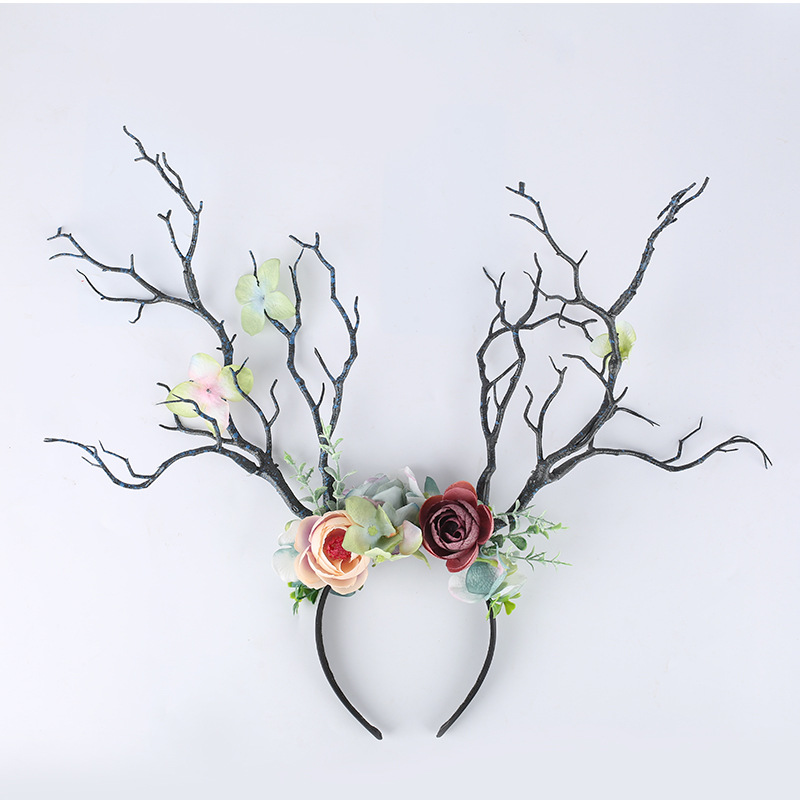Little Fairy Twig Forest with exaggerated flower hair accessories antler headdress