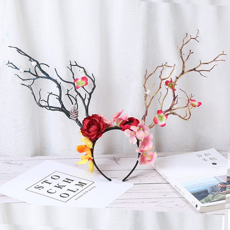 Little Fairy Twig Forest with exaggerated flower hair accessories antler headdress
