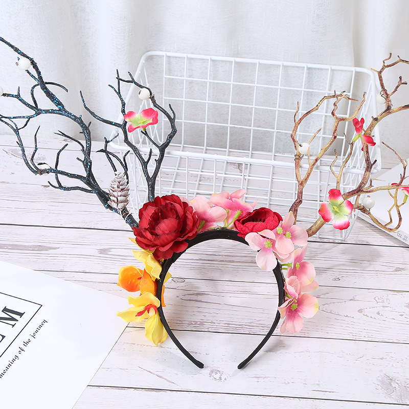 Little Fairy Twig Forest with exaggerated flower hair accessories antler headdress