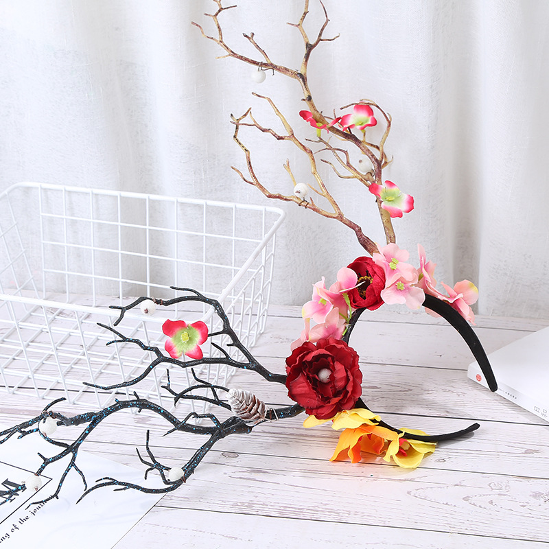 Little Fairy Twig Forest with exaggerated flower hair accessories antler headdress