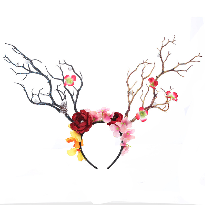 Little Fairy Twig Forest with exaggerated flower hair accessories antler headdress