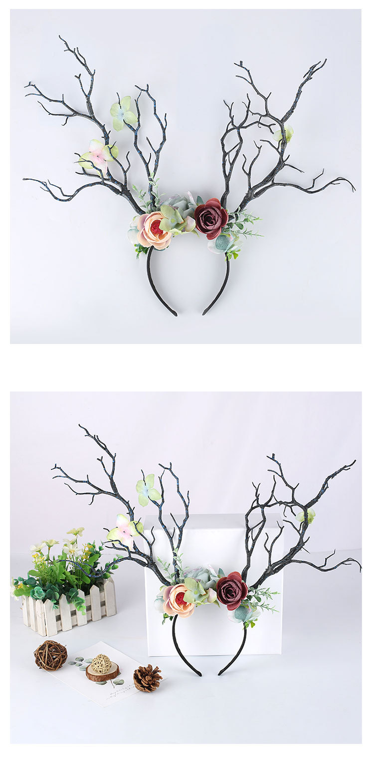 Little Fairy Twig Forest with exaggerated flower hair accessories antler headdress