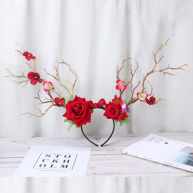 Little Fairy Twig Forest with exaggerated flower hair accessories antler headdress