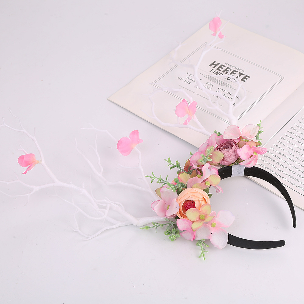 Little Fairy Twig Forest with exaggerated flower hair accessories antler headdress