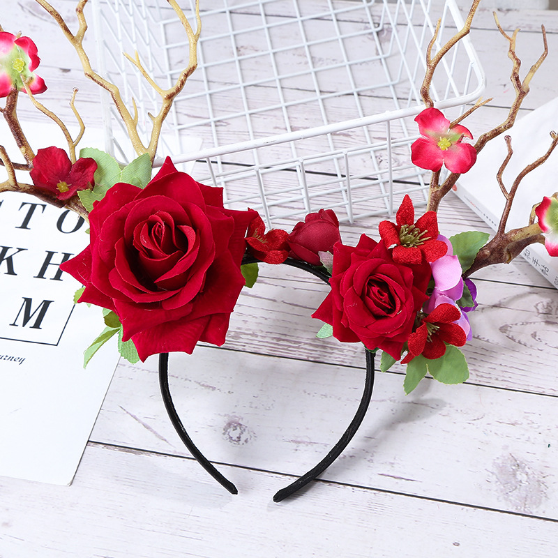 Little Fairy Twig Forest with exaggerated flower hair accessories antler headdress