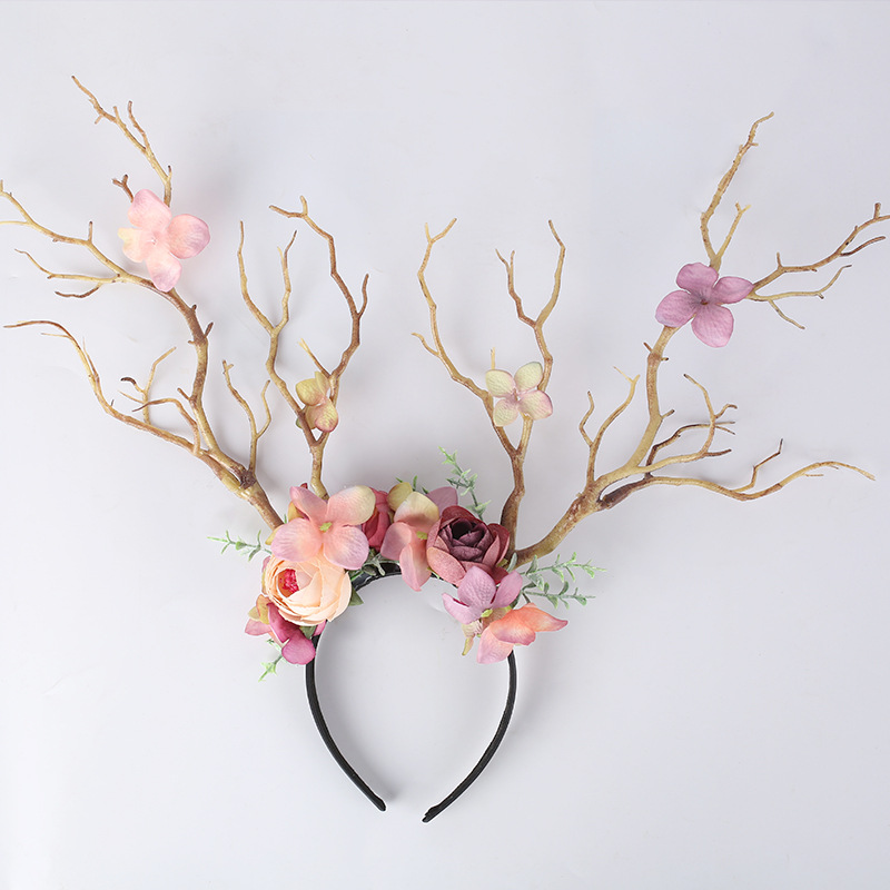 Little Fairy Twig Forest with exaggerated flower hair accessories antler headdress