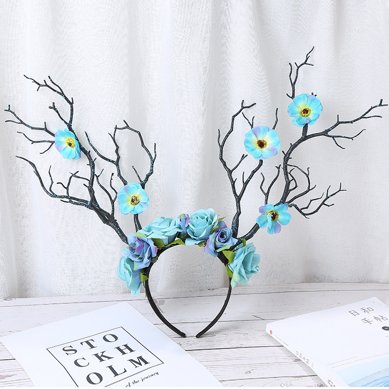 Little Fairy Twig Forest with exaggerated flower hair accessories antler headdress