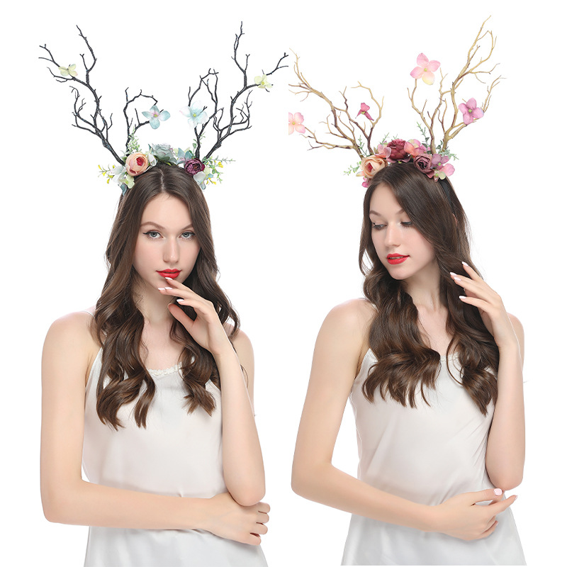 Little Fairy Twig Forest with exaggerated flower hair accessories antler headdress