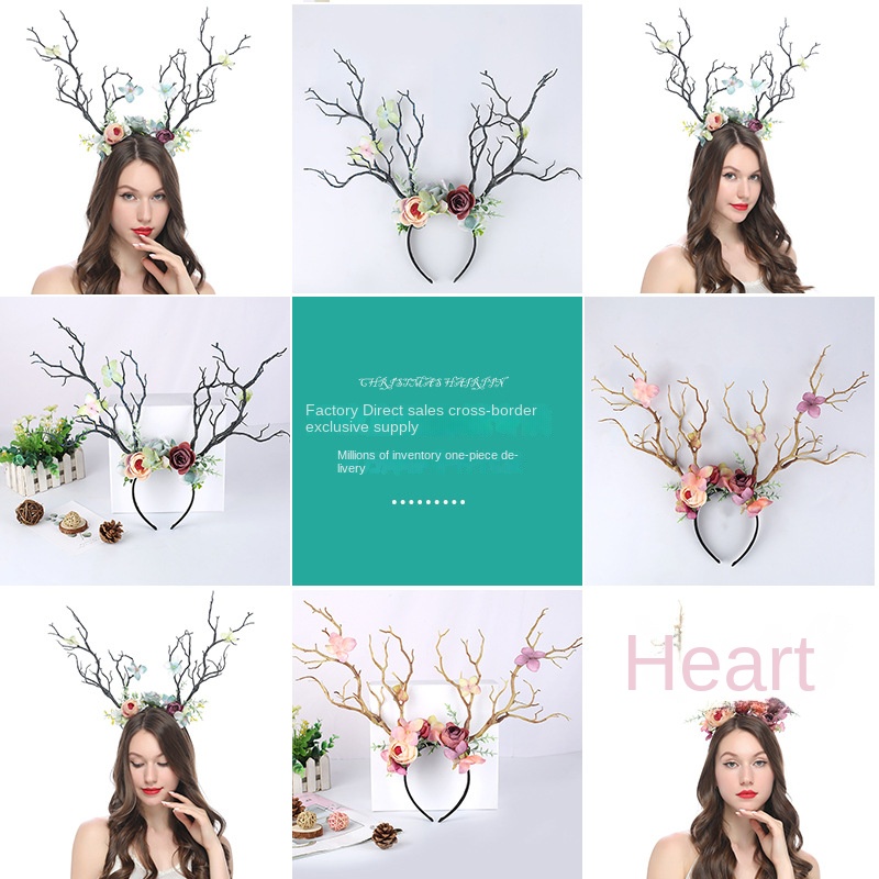 Little Fairy Twig Forest with exaggerated flower hair accessories antler headdress