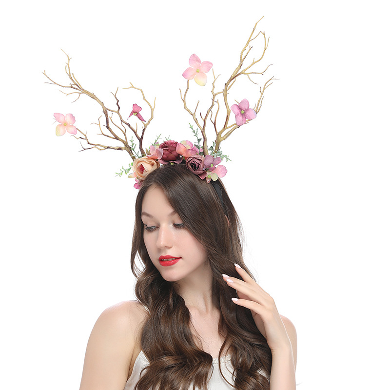 Little Fairy Twig Forest with exaggerated flower hair accessories antler headdress