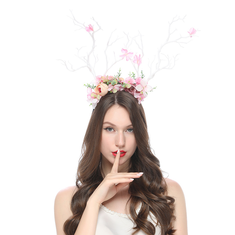 Little Fairy Twig Forest with exaggerated flower hair accessories antler headdress