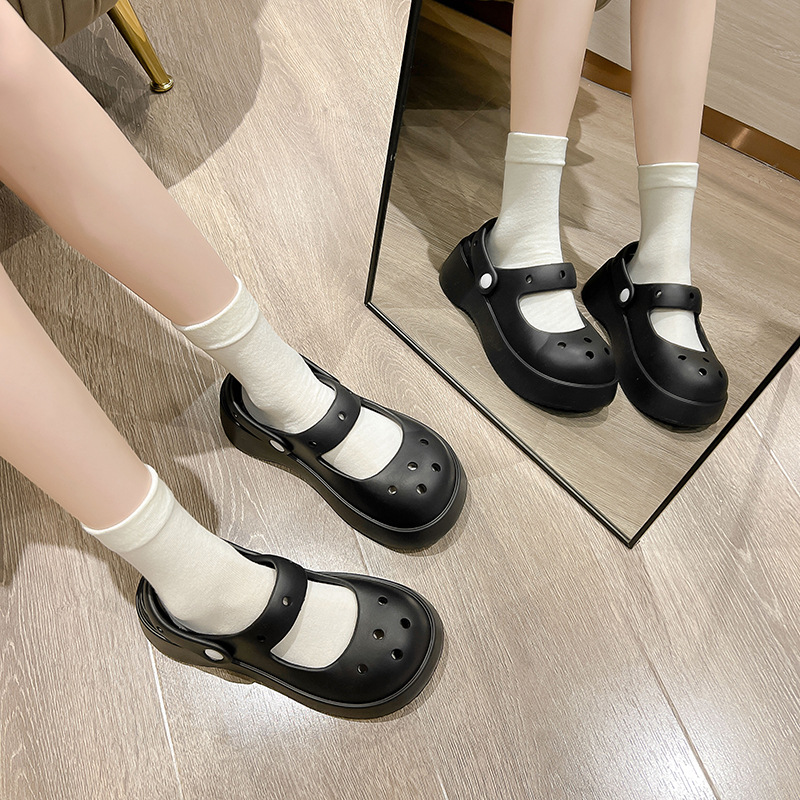 Mary Jane cute bun top platform Crocs