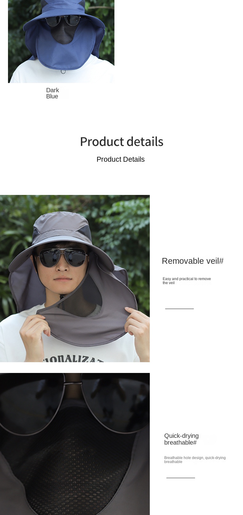 Men’s solid color sun hat shawl hat neck guard breathable fishing hat