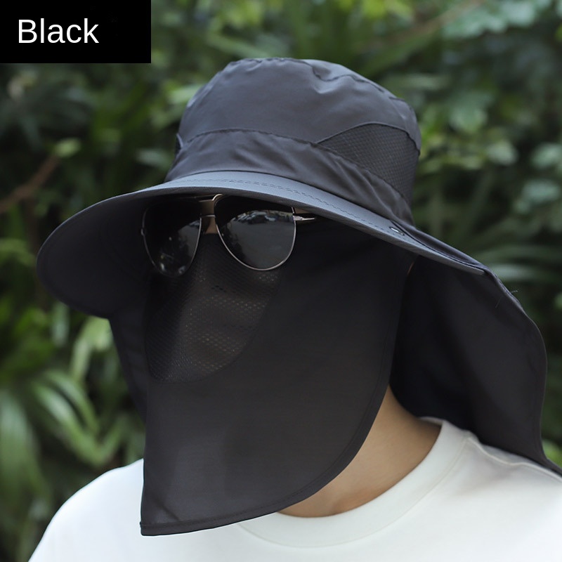 Men’s solid color sun hat shawl hat neck guard breathable fishing hat