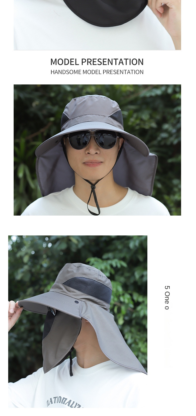 Men’s solid color sun hat shawl hat neck guard breathable fishing hat