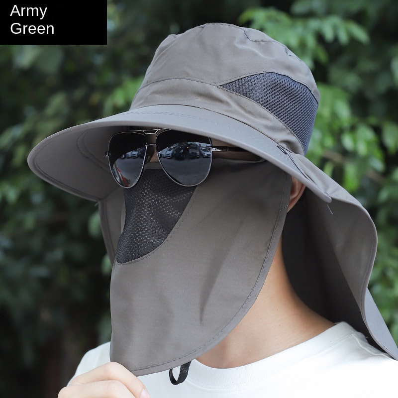 Men’s solid color sun hat shawl hat neck guard breathable fishing hat