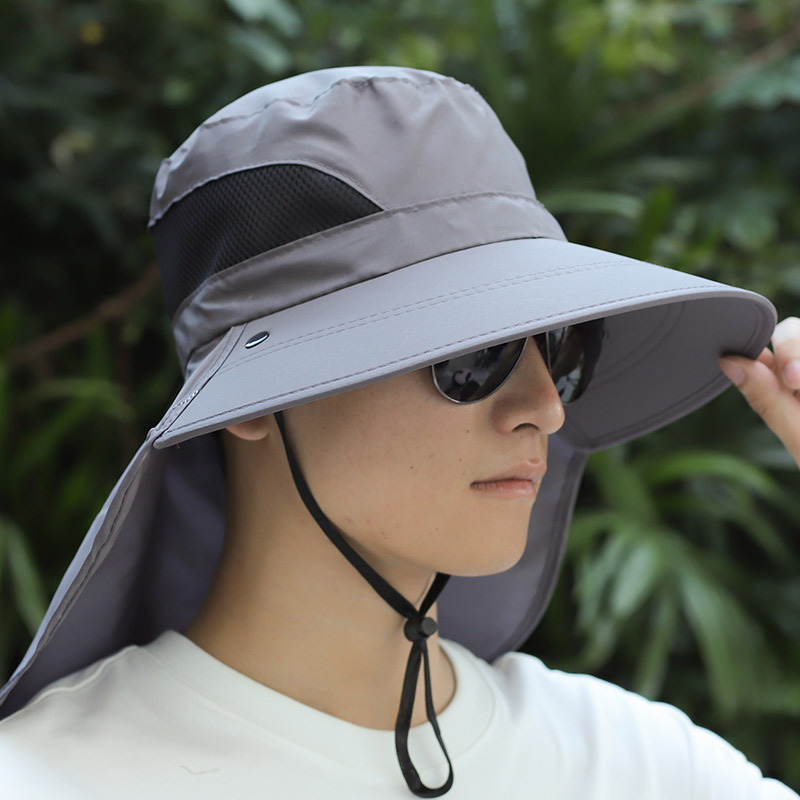 Men’s solid color sun hat shawl hat neck guard breathable fishing hat